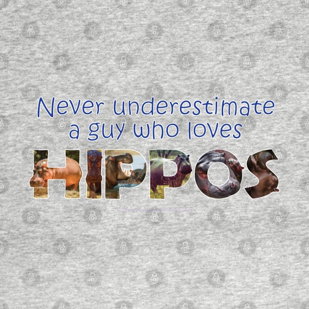 Never underestimate a guy who loves hippos - wildlife oil painting word art by DawnDesignsWordArt